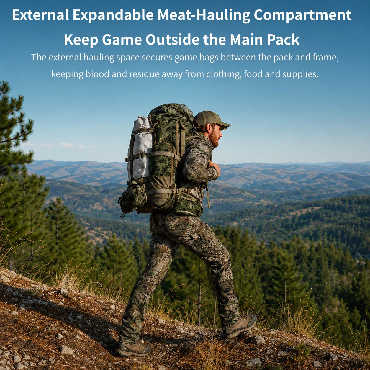 65.5L Camo Framed Hunting Backpack – 88 lb Max Load Meat Hauler | Traverseon