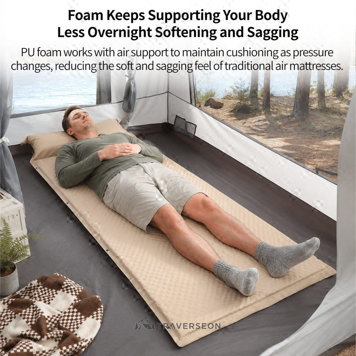 Automatic Inflatable Camping Mattress β Moisture-Proof,Back-Support,Portable|Traverseon