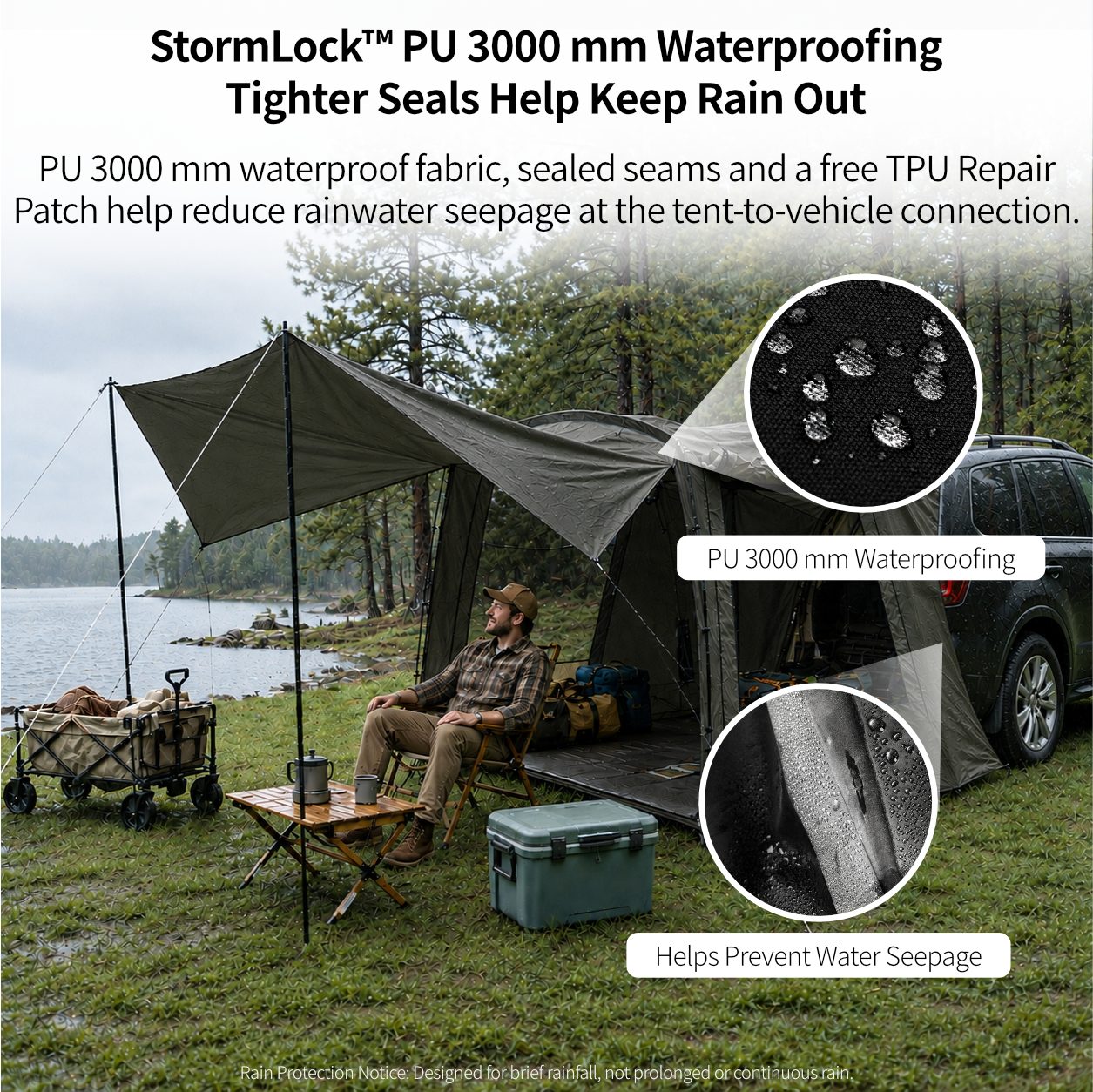 SUV Tailgate Tent Canopy – Leak Resistant 210T 3000 Waterproof UV Protection for Car Camping | Traverseon