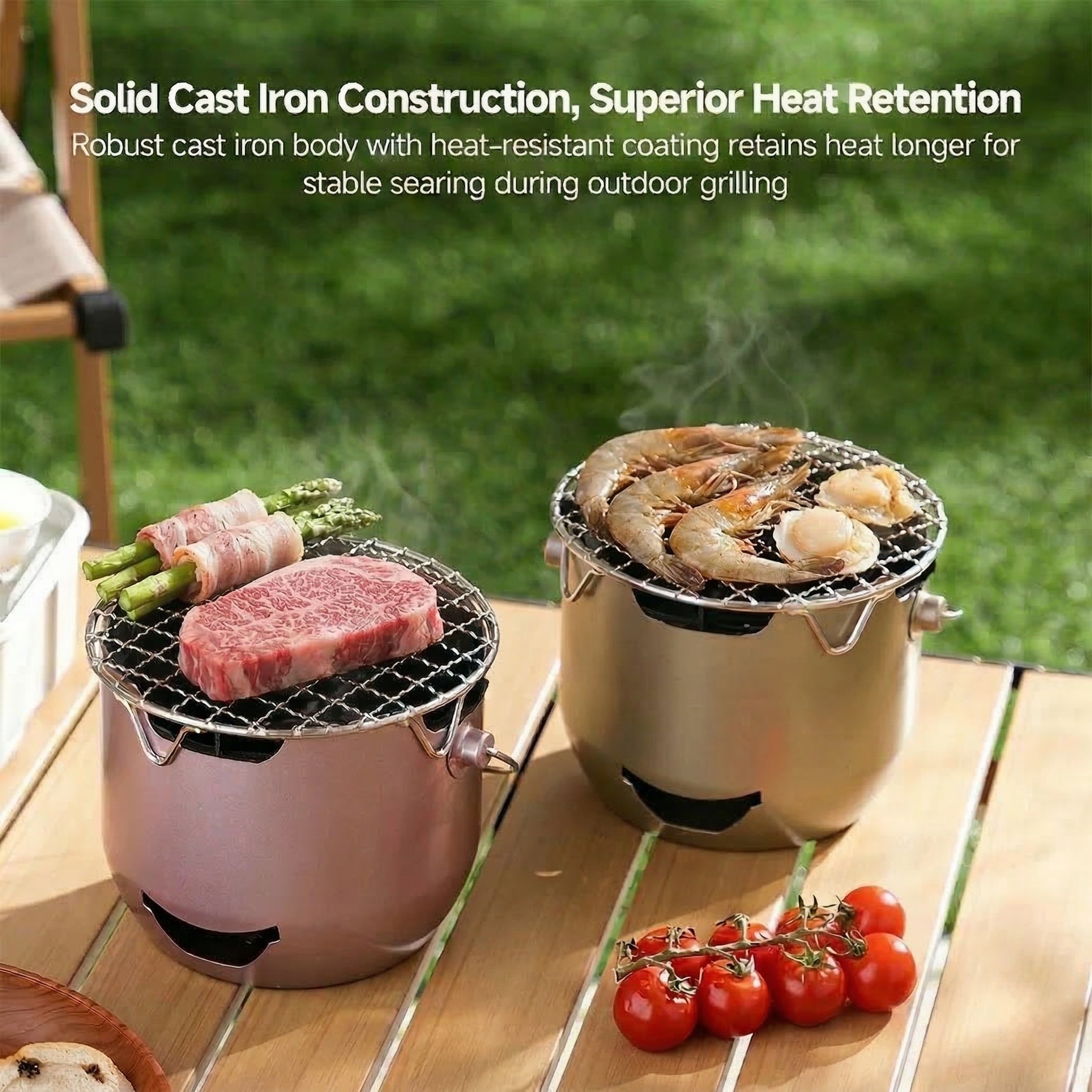 Mini Cast Iron Charcoal Grill – Portable Tabletop Korean BBQ Grill for Camping & Patio | Traverseon