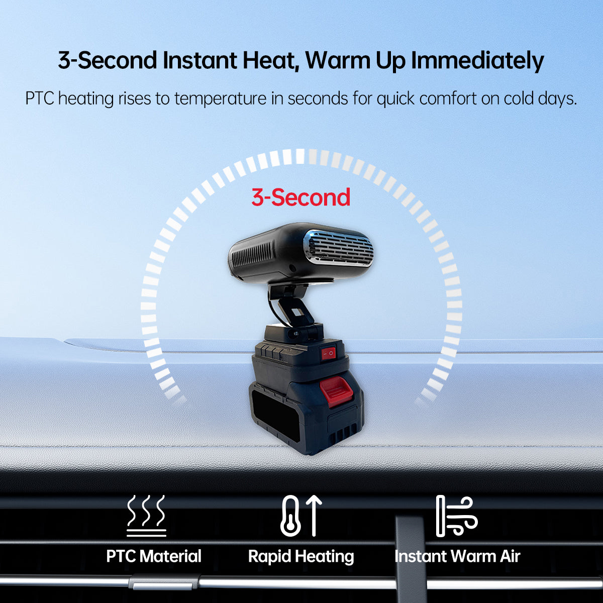 Portable Car Heater–3s Instant Heat, External 21V, Fast Defrost | Traverseon
