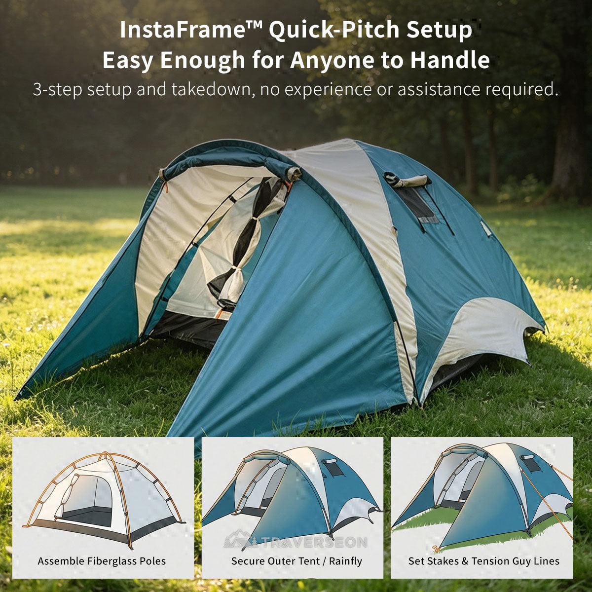 2–3 Person Camping Tent – 7.5 lb Lightweight, 3-Season, Easy Setup | Traverseon