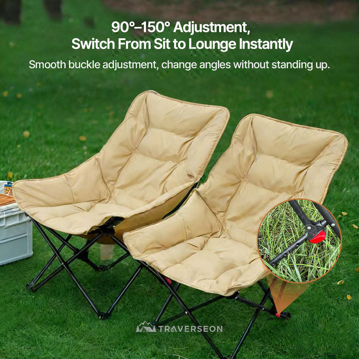 265 lb Reclining Moon Chair — 4-Level Adjustable, Extra-Wide Seat, Multi-Scene Outdoor Use | Traverseon