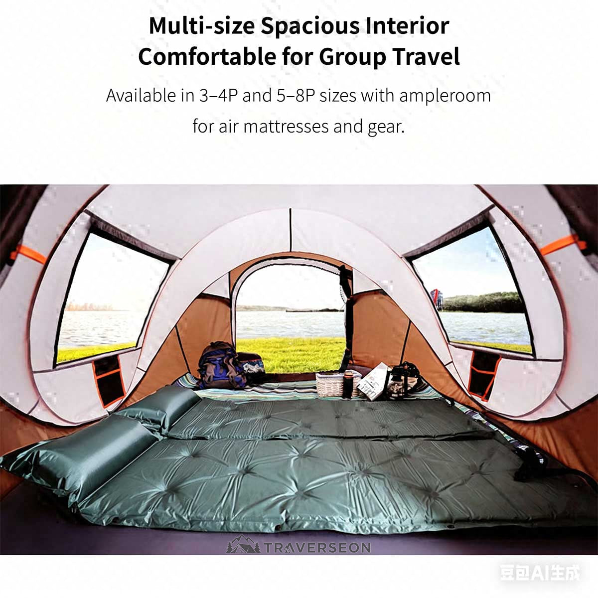 Automatic Pop-up Camping Tent – 3-8 Person Waterproof Instant Setup Shelter with Porch | Traverseon
