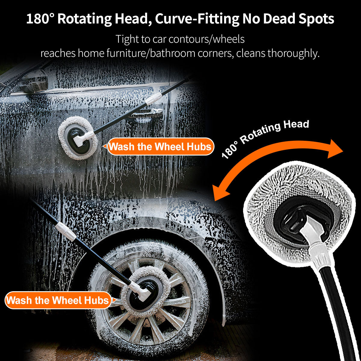 Car Wash Mop β 180Β° Head, Curved Ergonomic Handle for Scratch-Free Cleaning | Traverseon