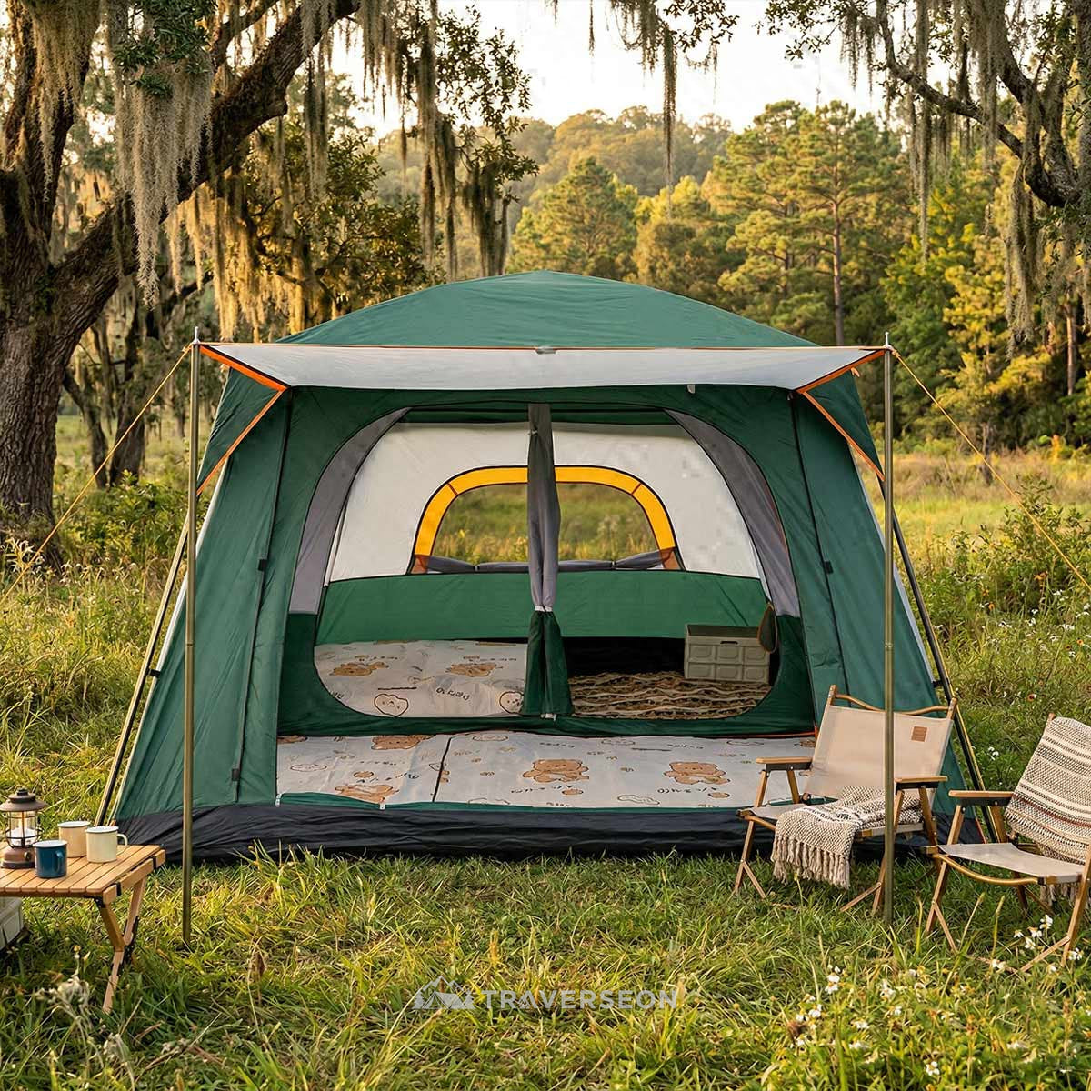 12 Person Family Camping Tent – 14.1 × 10 ft, 3-Room Waterproof | Traverseon
