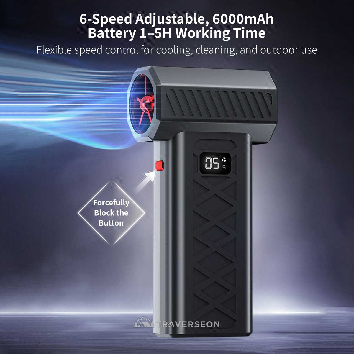 6-Speed Turbo Violence Fan, 2-in-1 Blow & Suction, 6000mAh Portable Blower with Emergency Tools|Traverseon