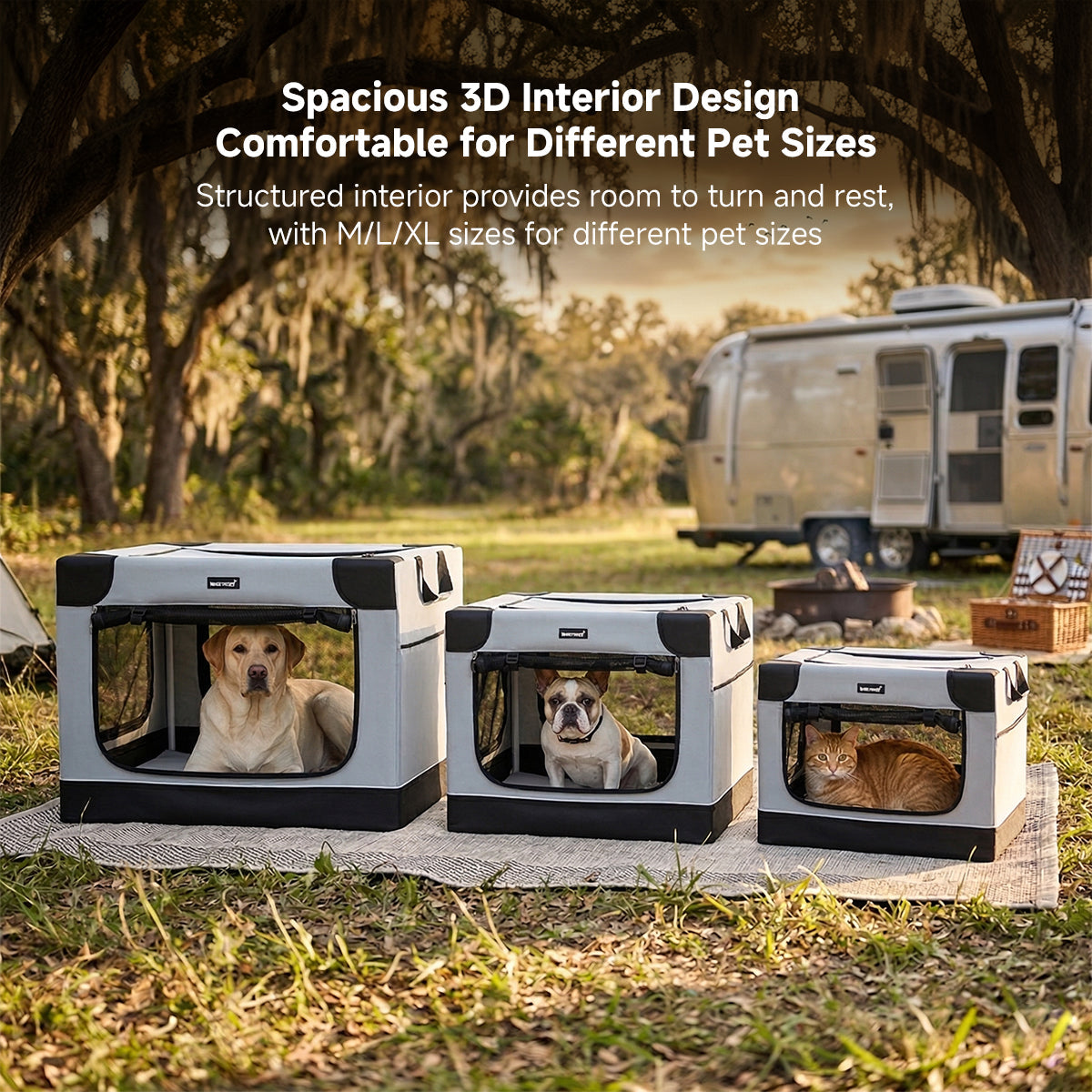 Foldable Soft Dog Crate - 3 Sizes Reinforced Frame Waterproof Oxford Crate for Car Trips & Indoor Storage | Traverseon