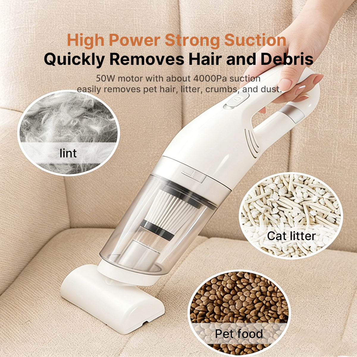 Cordless Handheld Pet Hair Vacuum – 4000Pa Strong Suction Cleaner with 4 Attachments | Traverseon
