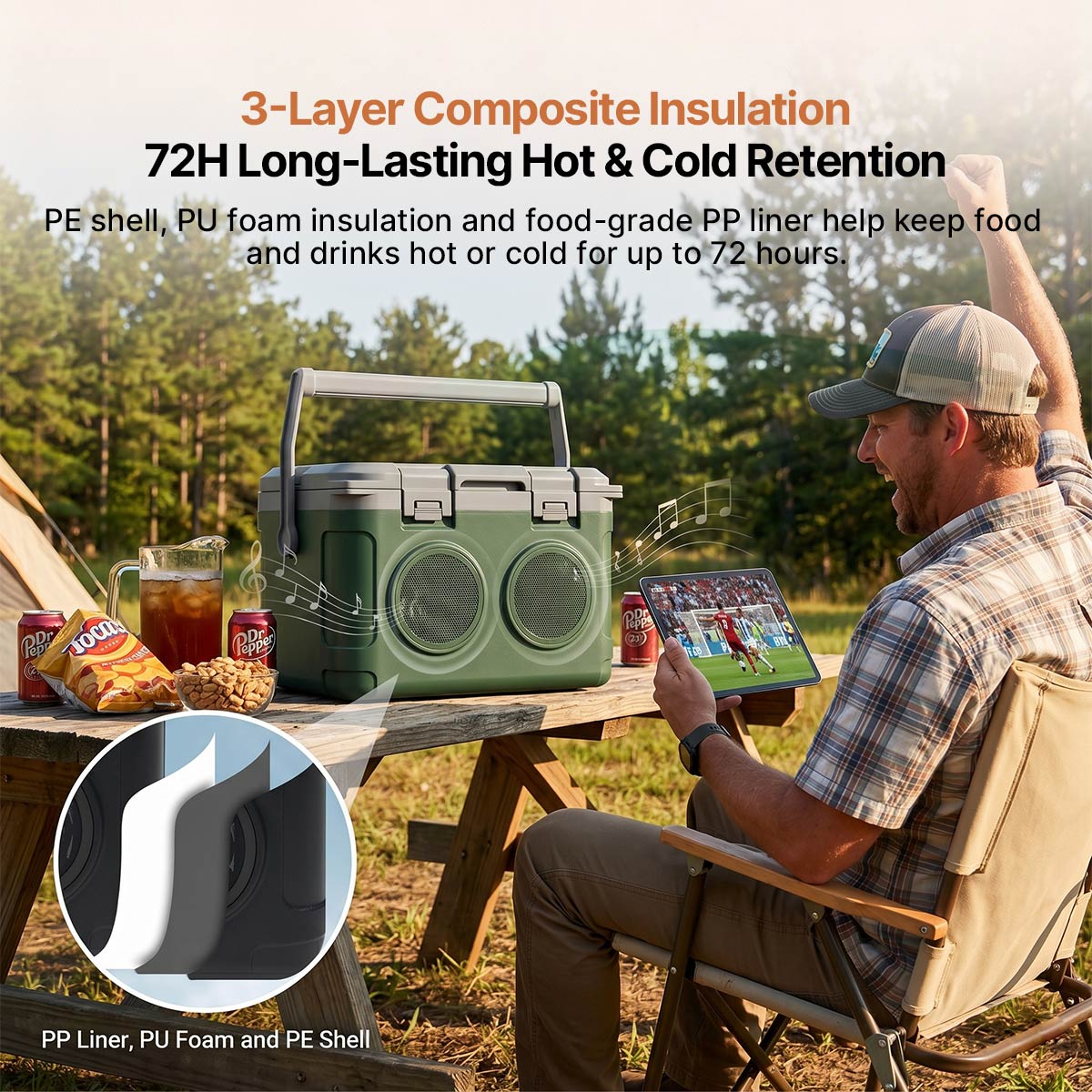 Bluetooth Cooler Box – 22.2qt Portable Outdoor Ice Chest | Traverseon