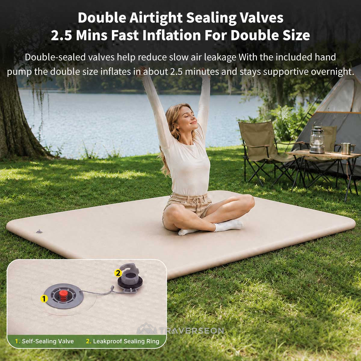 7cm Camping Air Mattress – Waterproof Flocked Air Bed with Pump | Traverseon