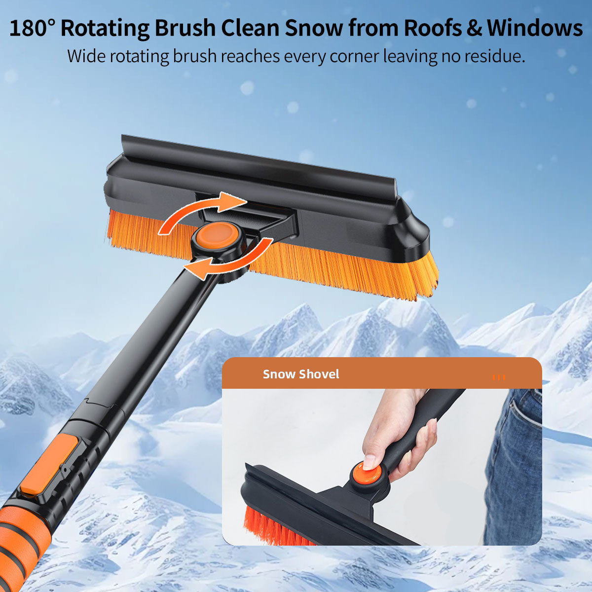 5-in-1 Car Snow Shovel & Ice Scraper - 180Β° Rotating, Extendable & Paint-Safe for Sedan, SUV, Truck| Traverseon