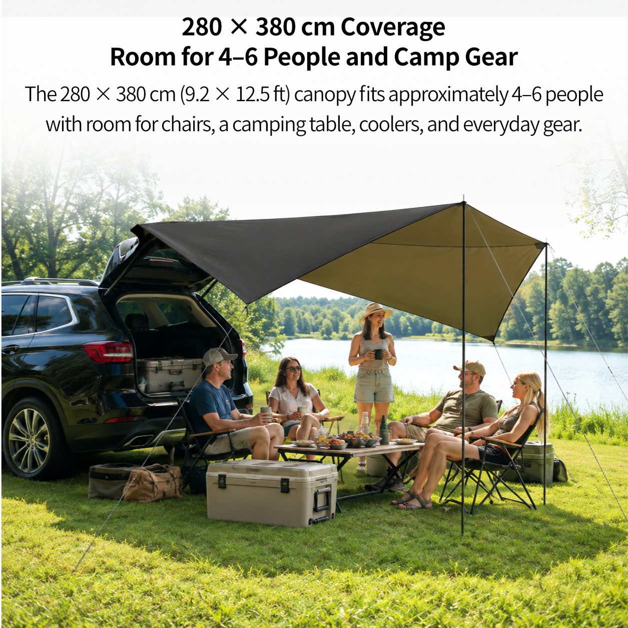 SideMount Dual-Use Car Awning — 2 in 1 Rear & Side Setup, Leak Resistant, Windproof Stable, All Weather Portable | Traverseon