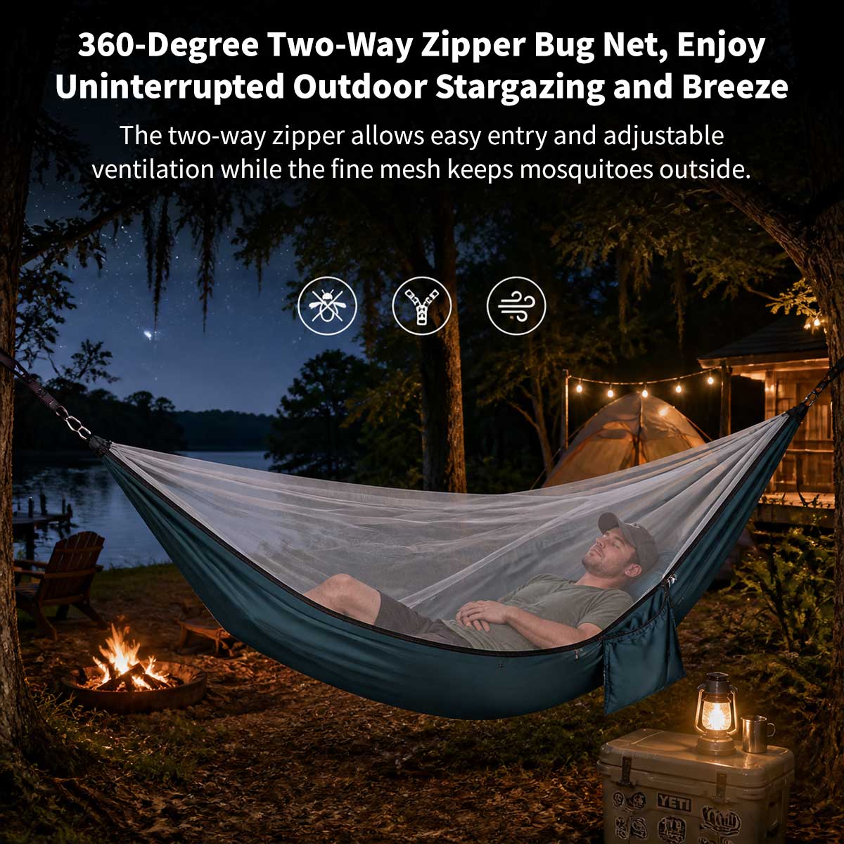 Double Camping Hammock with Mosquito Net – 270×140 cm, 250 kg Capacity | Traverseon