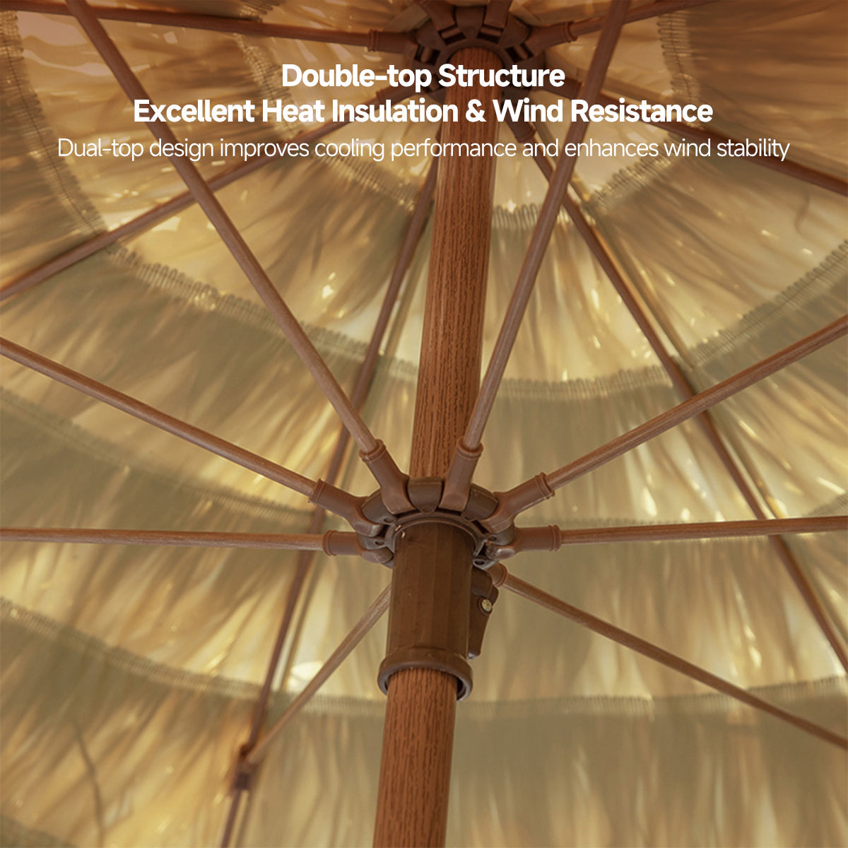 Straw Patio Umbrella – 2M/2.4M DoubleTop Anti-Pinch Tiltable Waterproof Deck Backyard Pool Garden | Traverseon
