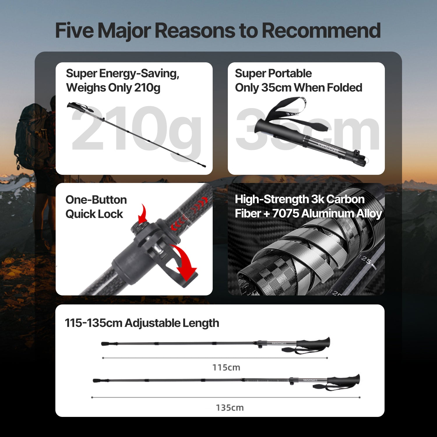 Light Yet Strong 3K Carbon Fiber Trekking Pole