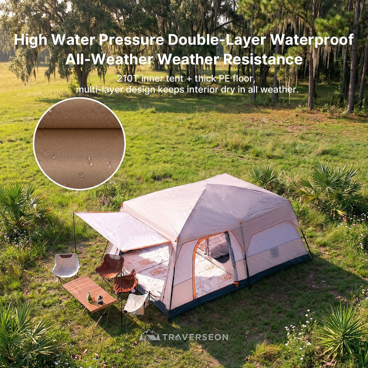 12 Person Family Camping Tent – 14.1 × 10 ft, 3-Room Waterproof | Traverseon