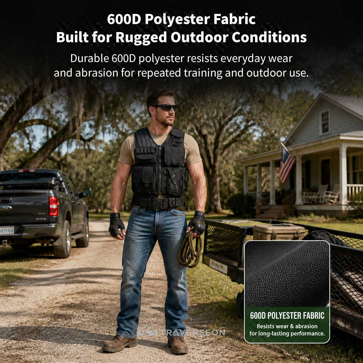 600D Tactical MOLLE Vest – Adjustable 3.09 lb Mesh Loadout | Traverseon