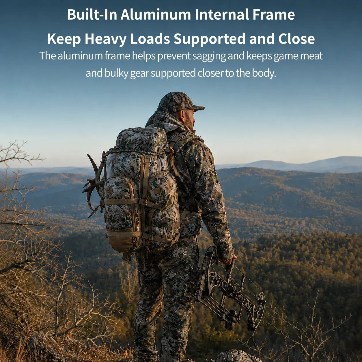 65.5L Camo Framed Hunting Backpack – 40 kg (88 lb) Max Load Meat Hauler | Traverseon
