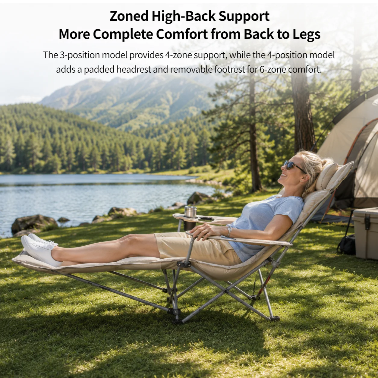 Padded Reclining Camping Chair – 3/4-Position Folding Lounger | Traverseon