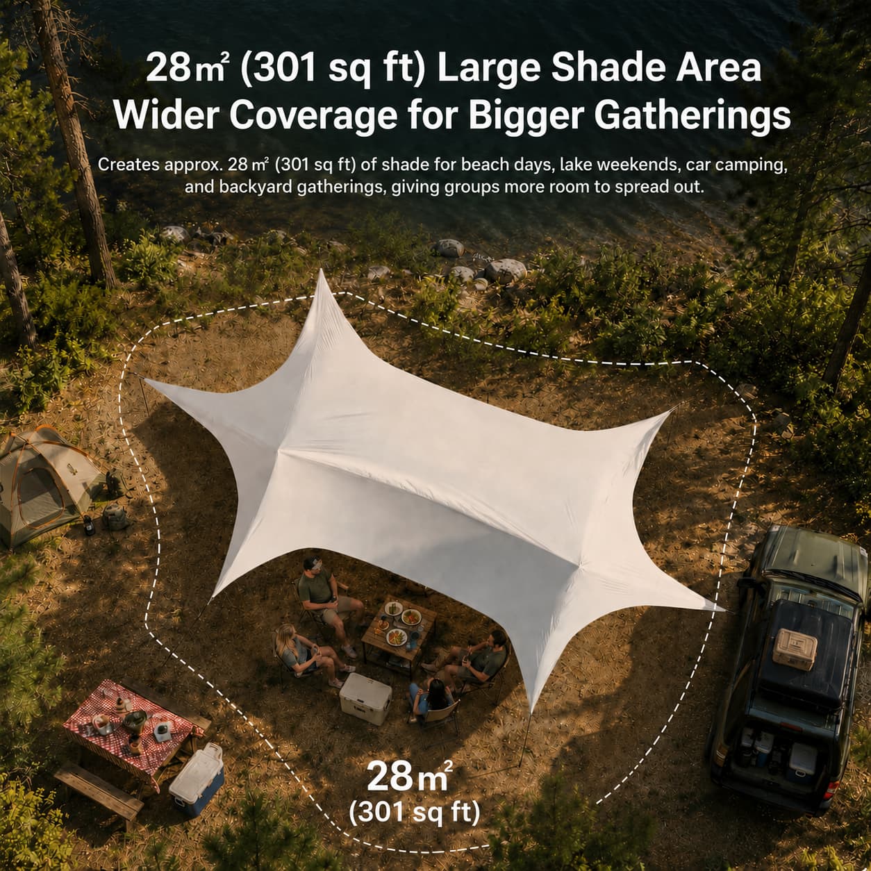 Large Hex Camping Tarp Shelter – UPF50+ 301 sq ft Sun Shade Canopy | Traverseon