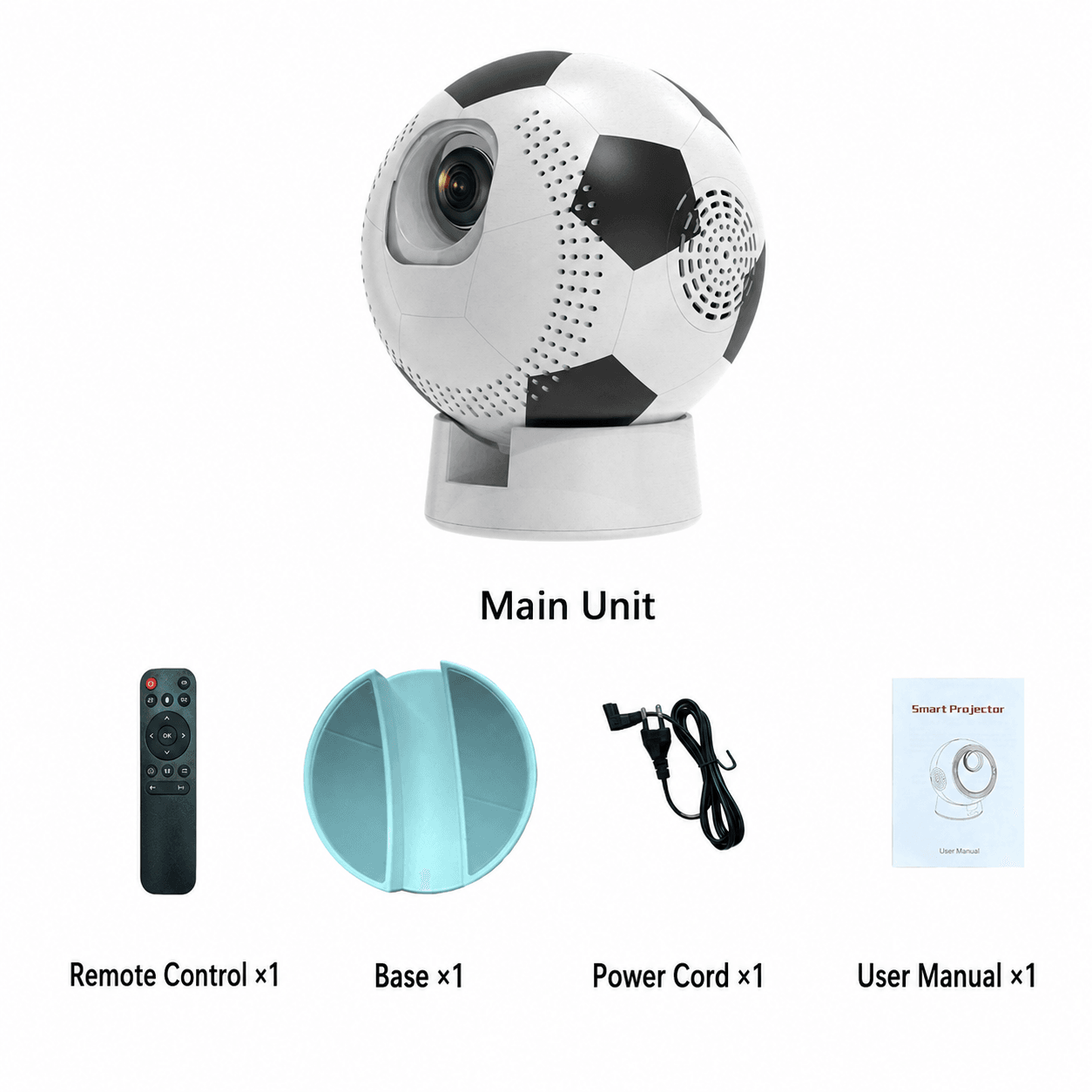 Soccer-Shaped Smart Projector – 360° WiFi6 Home Theater | Traverseon