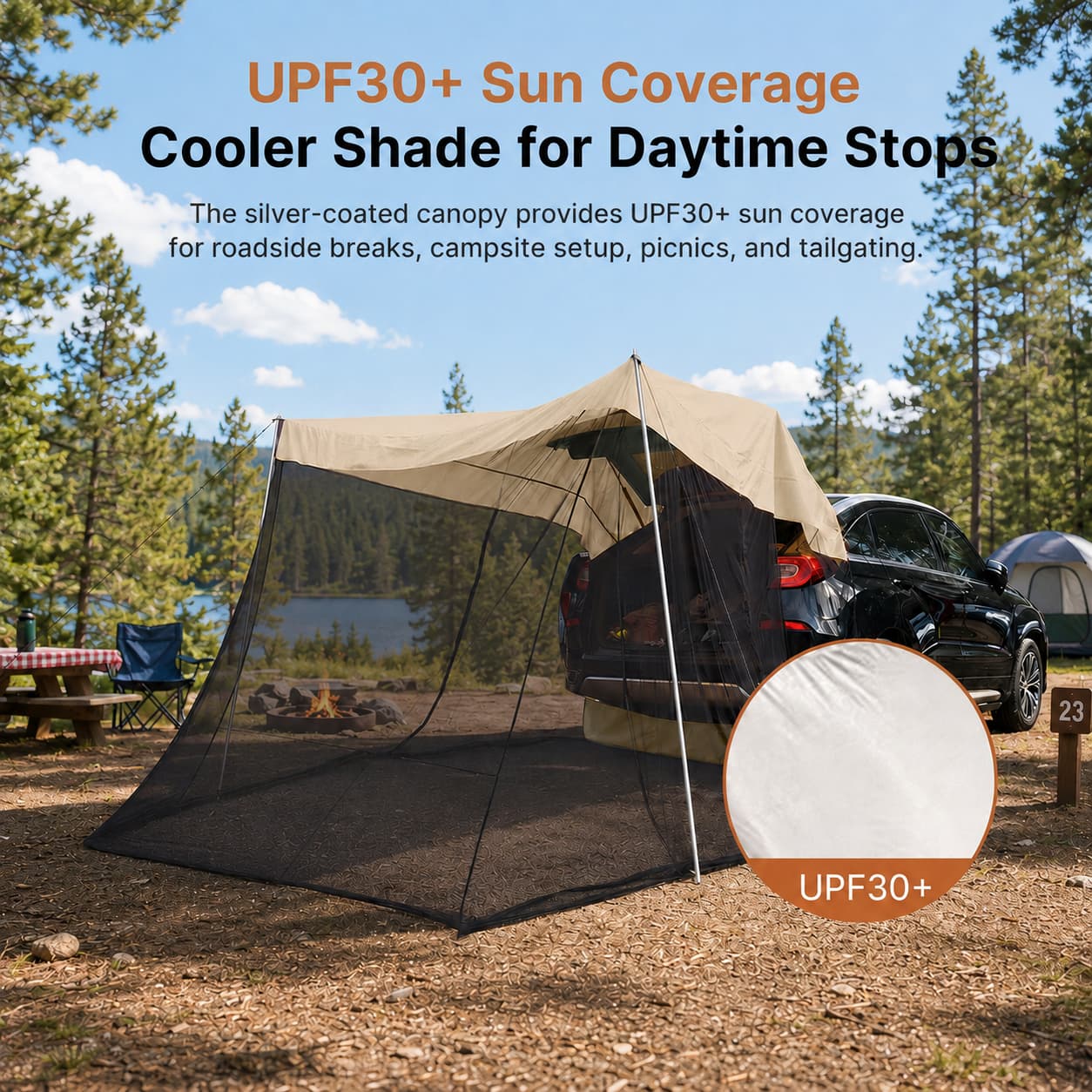 SUV Tailgate Screen Canopy – 10 x 6.5 ft Mosquito Net Sun Shade | Traverseon