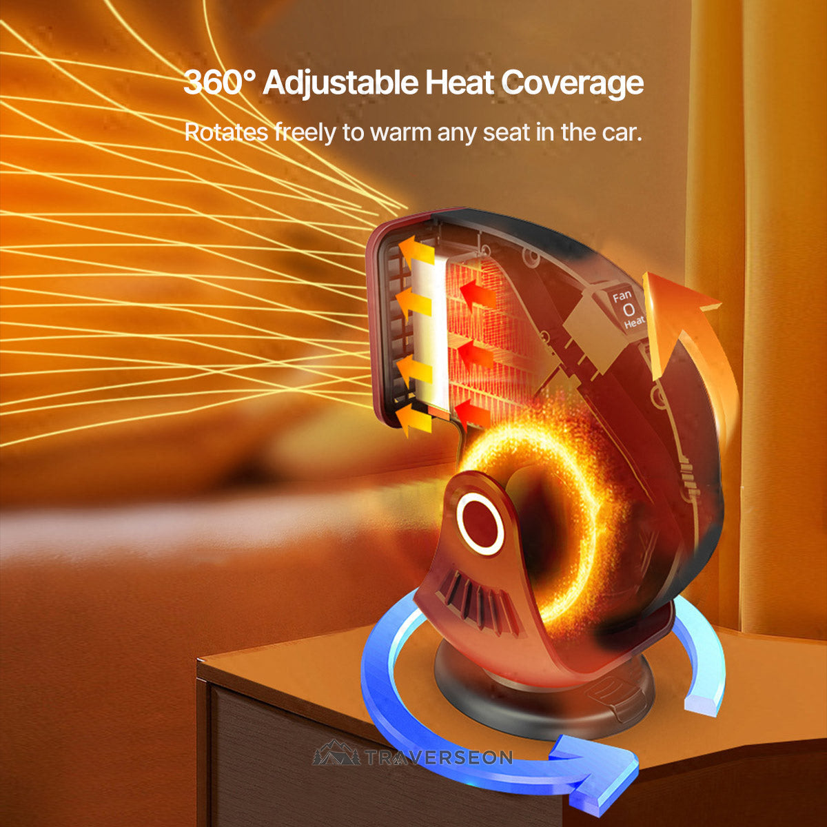 12V Car Heater & Defroster – 80°C Rapid Heat, Dual-Mode, 360° Adjustable | Traverseon