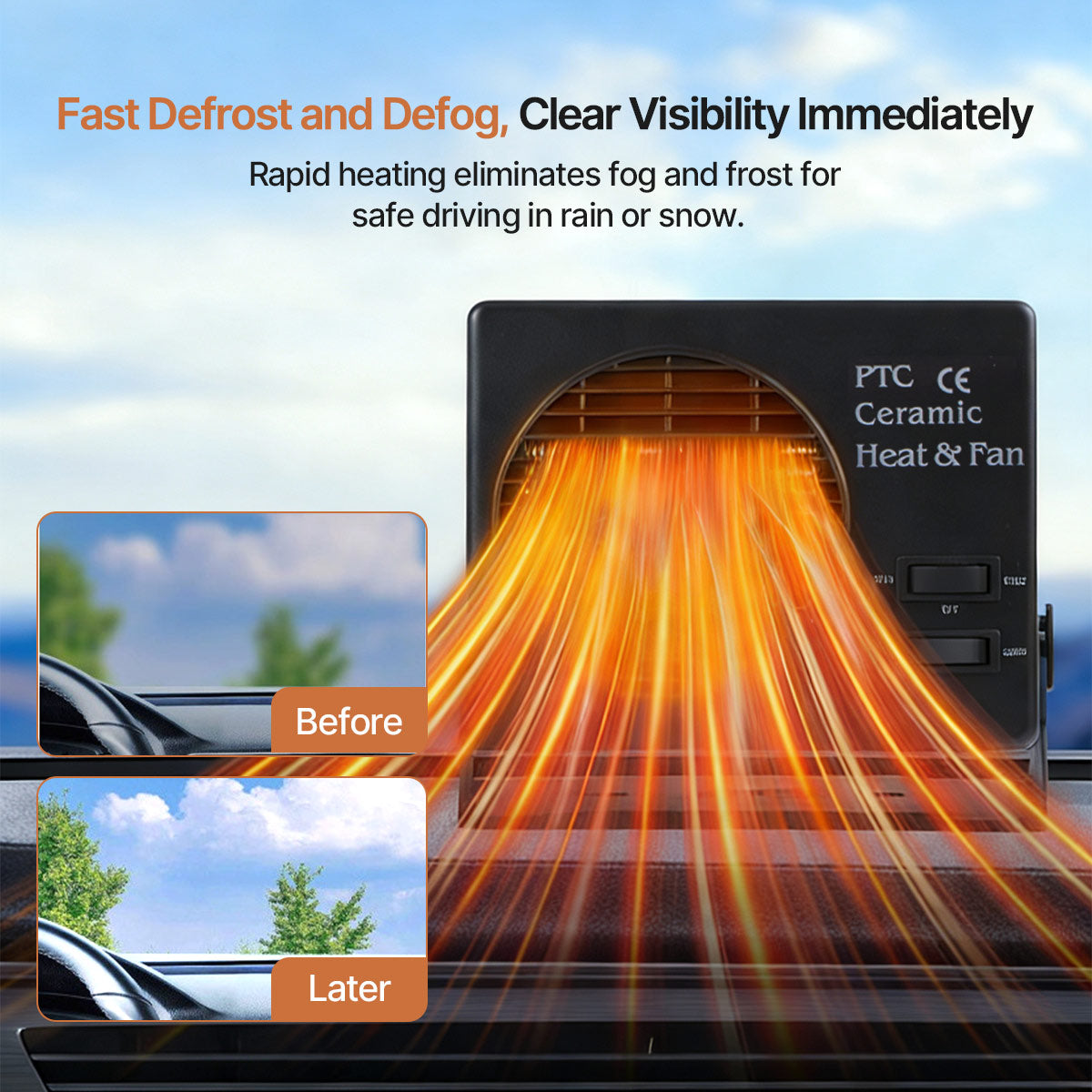Heater Car 12V Portable Defroster β 150W/300W Cool-Warm PTC Ceramic Fan for Sedans, SUVs | Traverseon