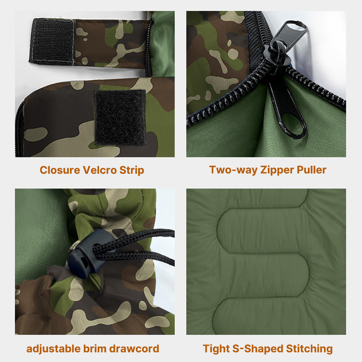 Cold Weather Camouflage Sleeping Bag – Thick Warm Hooded for Outdoor Camping, Suitable for Temperatures Above -10°C