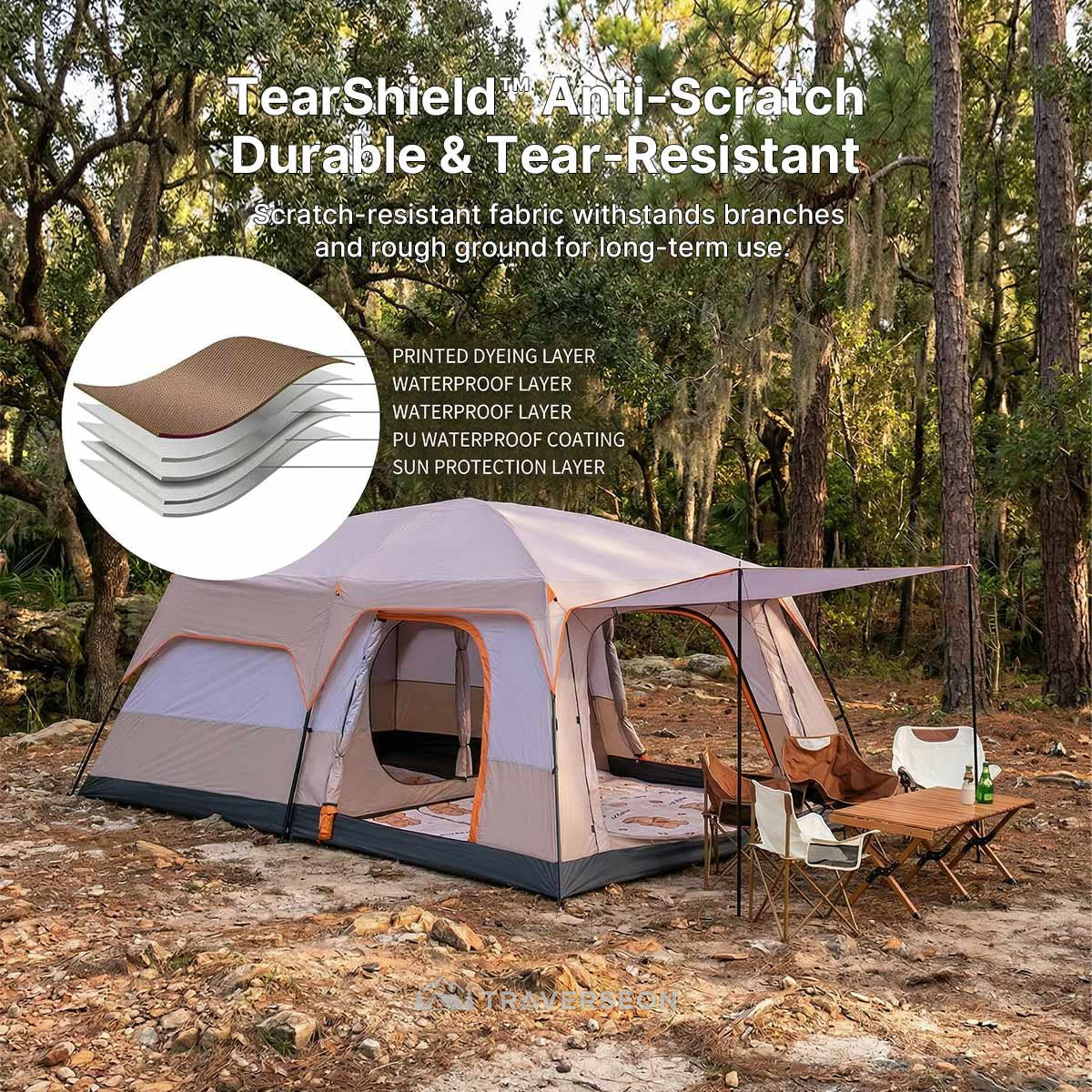 12 Person Family Camping Tent – 14.1 × 10 ft, 3-Room Waterproof | Traverseon