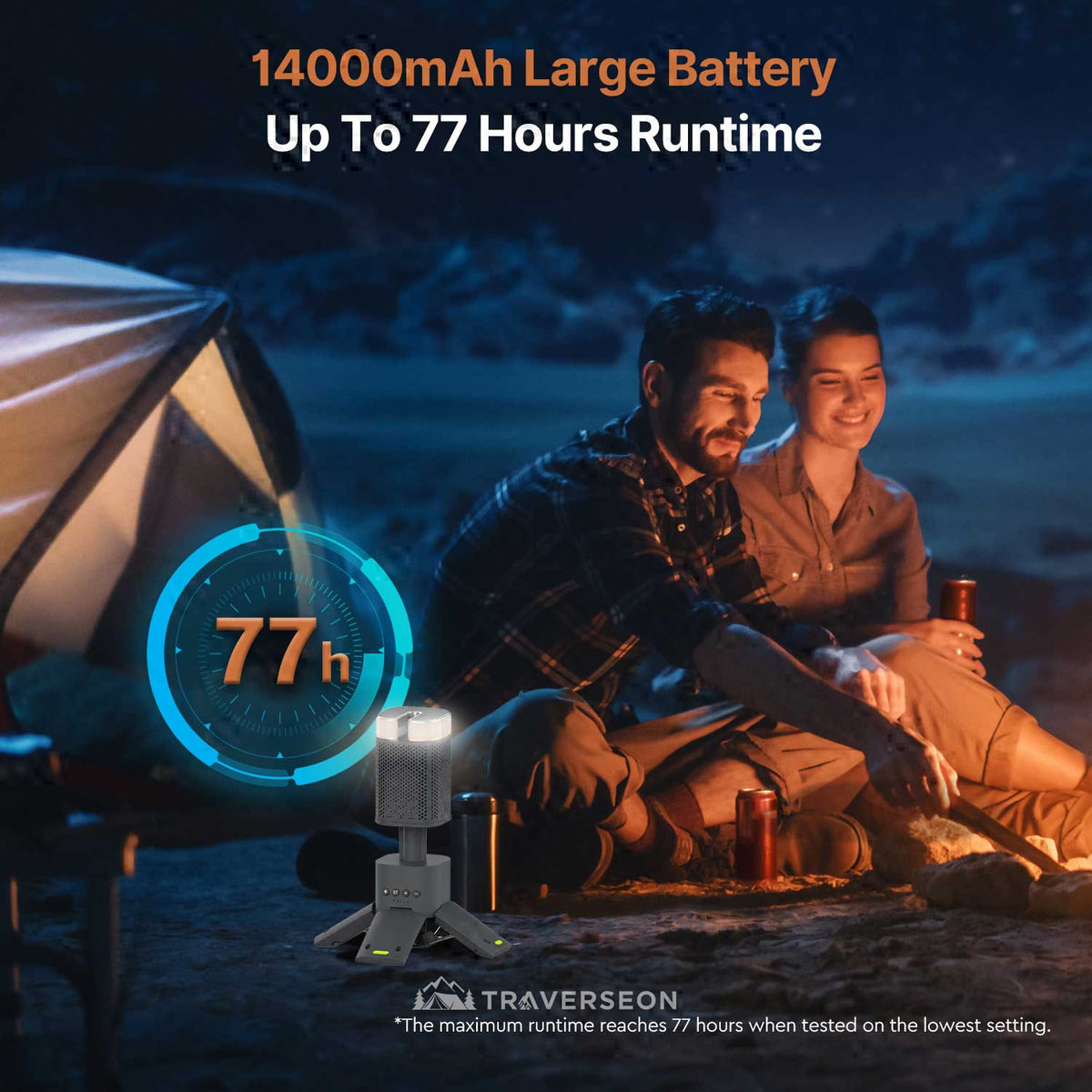 14000mAh Rechargeable Telescopic Camping Lantern with Bluetooth Speaker | Traverseon