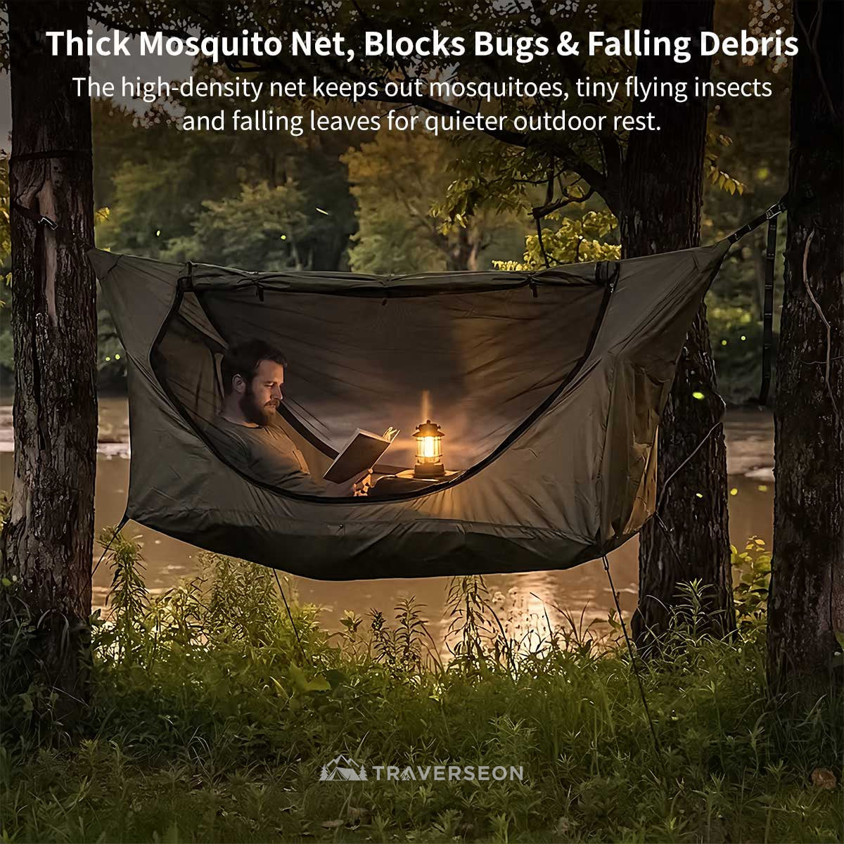Anti-Mosquito Camping Hammock – 440 lb, 3000 mm Rain Tarp | Traverseon