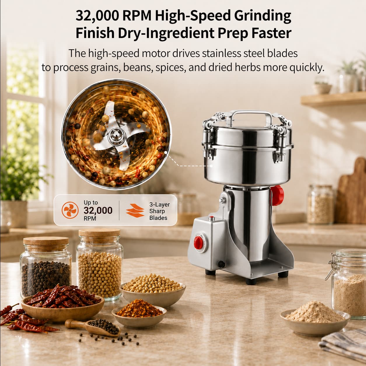 Electric Grain Grinder β 800gβ2000g Swing-Type Spice & Herb Mill | Traverseon