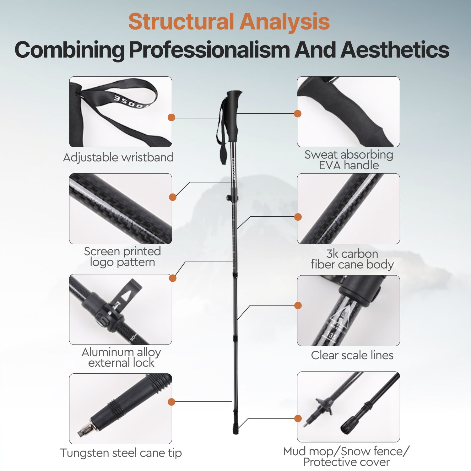 Light Yet Strong 3K Carbon Fiber Trekking Pole