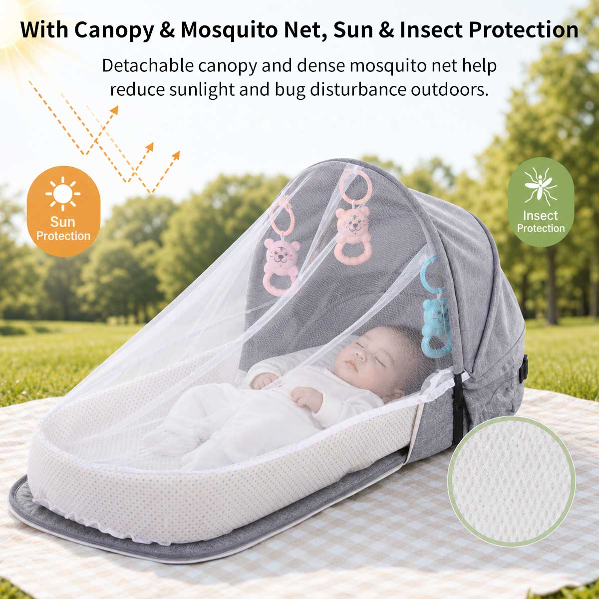 Portable Baby Travel Bassinet – 1.8 lb Foldable Mosquito Net Bed | Traverseon