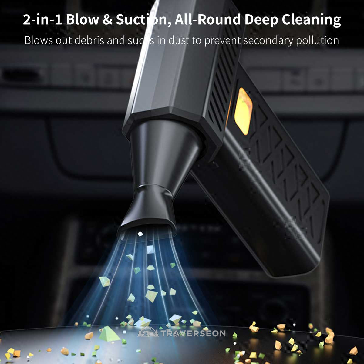 6-Speed Turbo Violence Fan, 2-in-1 Blow & Suction, 6000mAh Portable Blower with Emergency Tools|Traverseon
