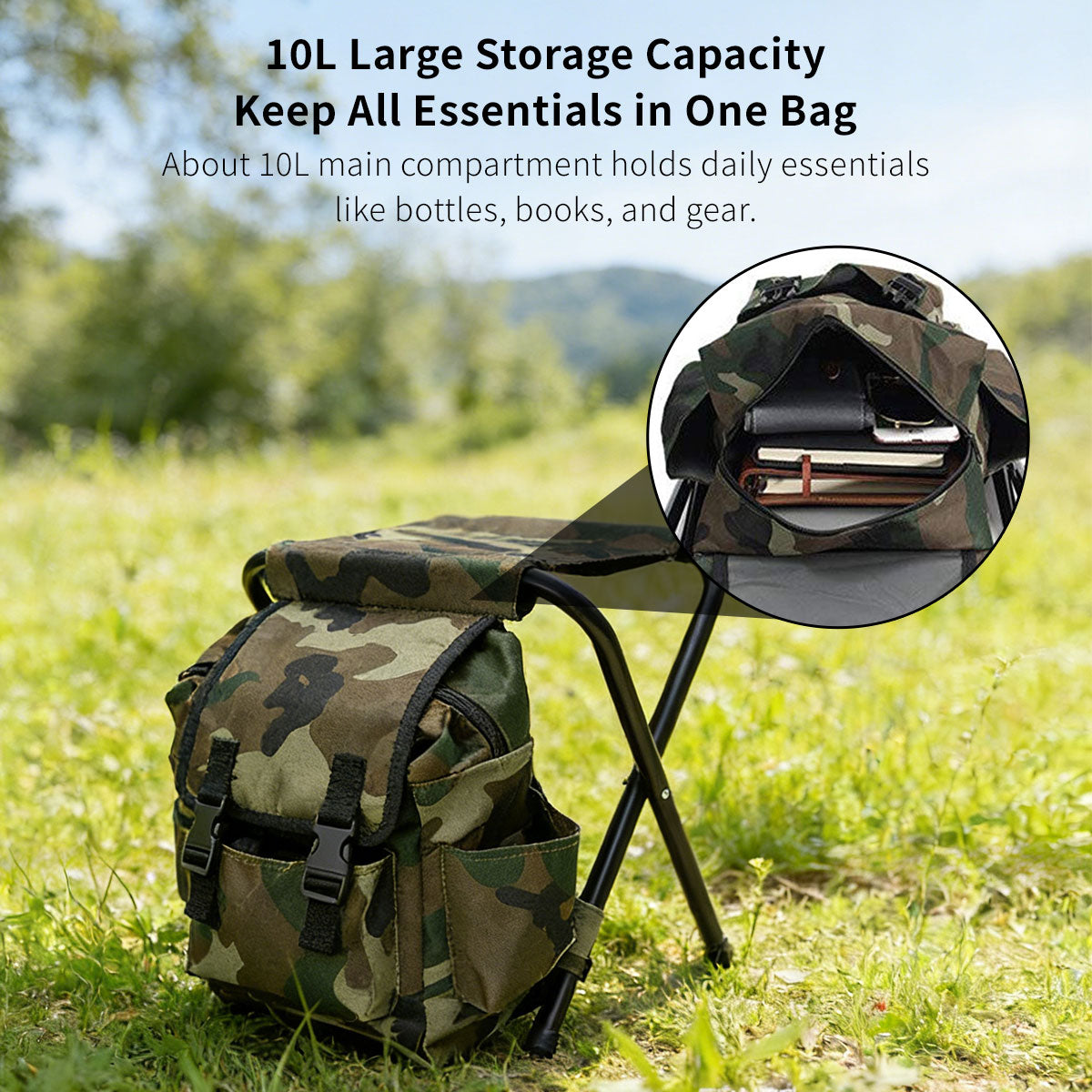 Backpack Folding Chair – 2-in-1 Portable Seat with Storage, Lightweight Camping Stool | Traverseon