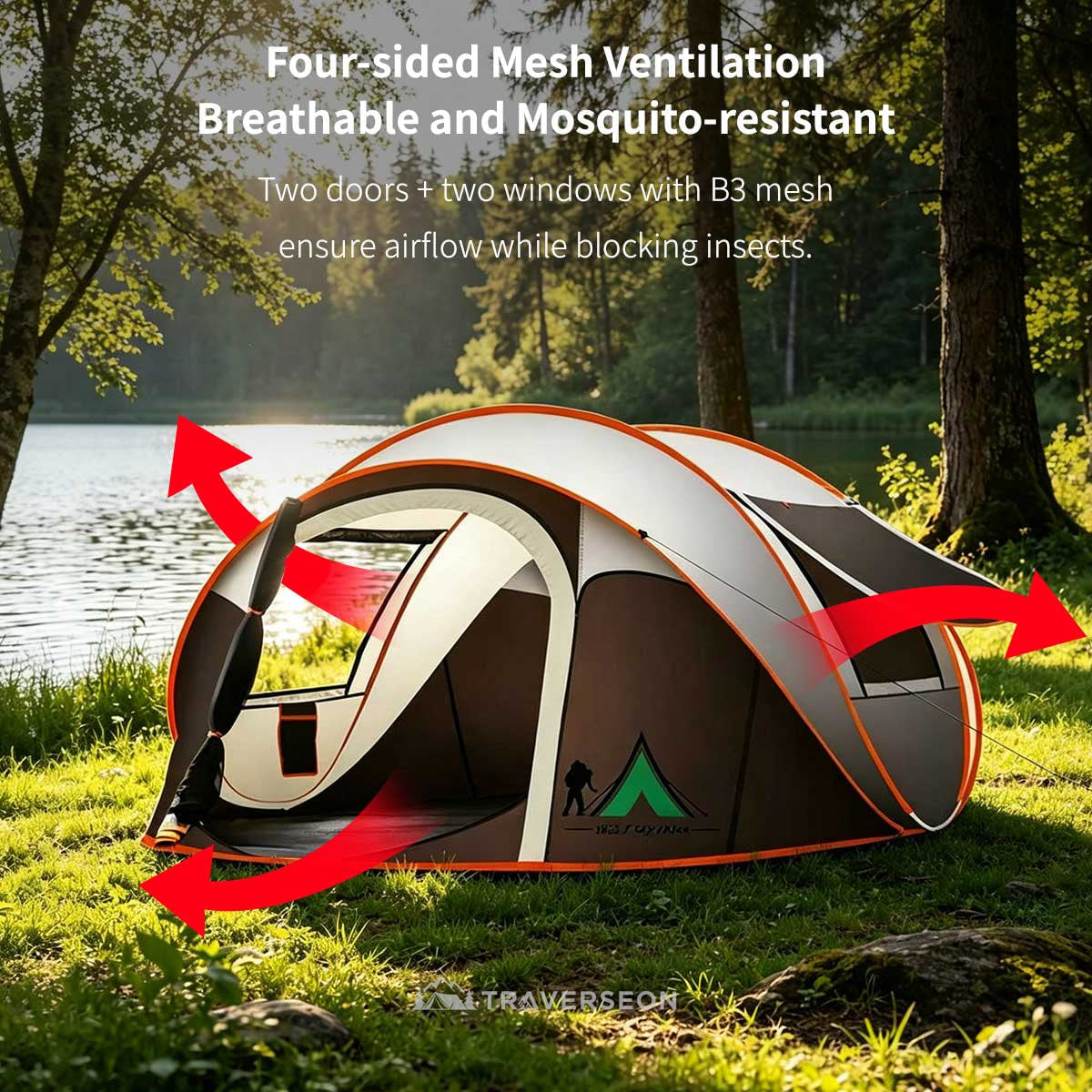 Automatic Pop-up Camping Tent – 3-8 Person Waterproof Instant Setup Shelter with Porch | Traverseon