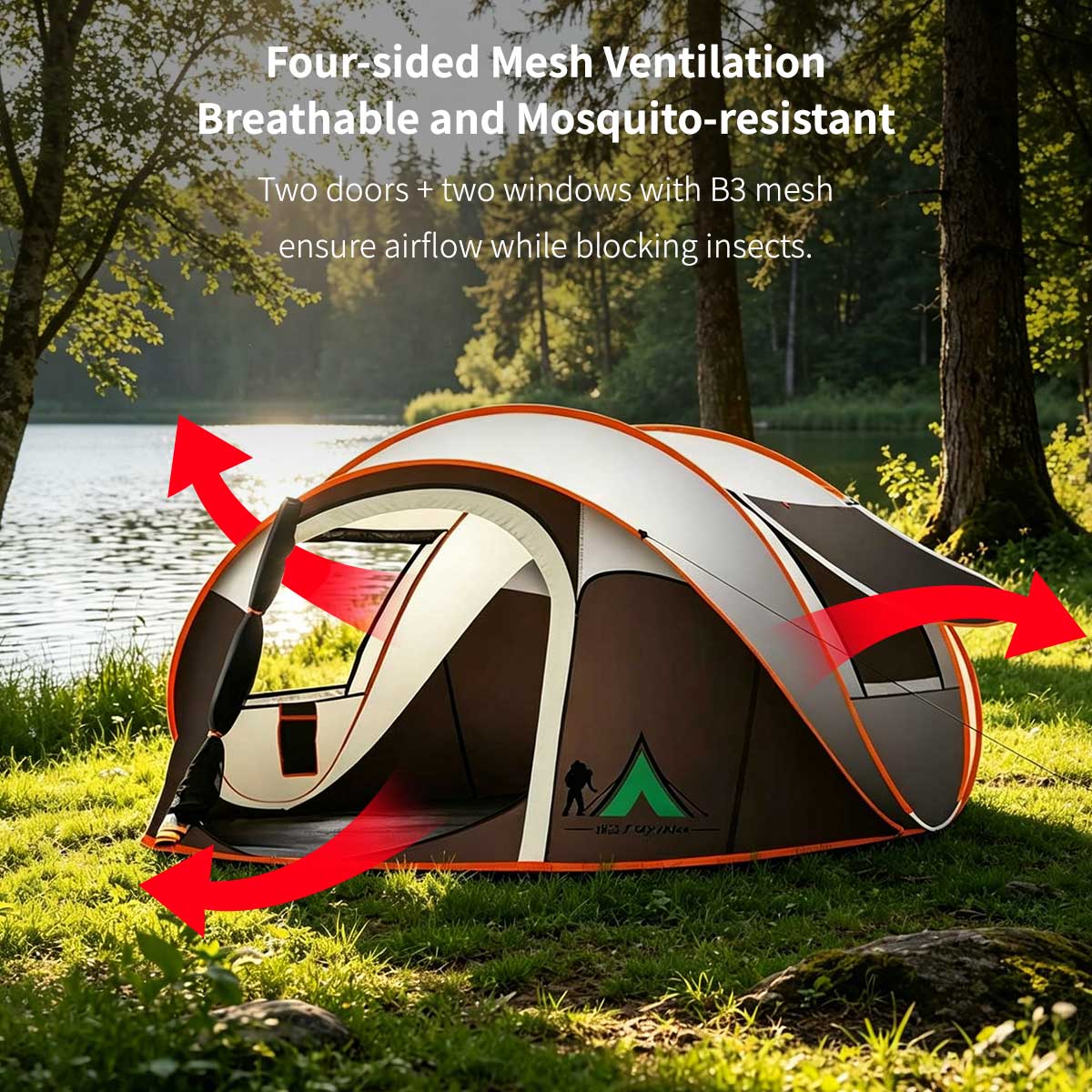 Automatic Pop-up Camping Tent – 3-8 Person Waterproof Instant Setup Shelter with Porch | Traverseon