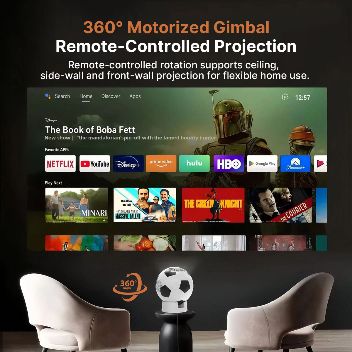 Soccer-Shaped Smart Projector – 360° WiFi6 Home Theater | Traverseon
