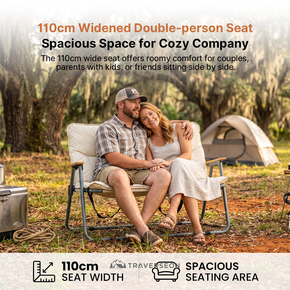 2-Person Padded Camping Loveseat – Foldable Outdoor Chair | Traverseon