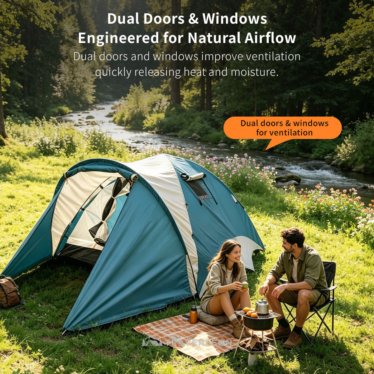 2–3 Person Camping Tent – 7.5 lb Lightweight, 3-Season, Easy Setup | Traverseon