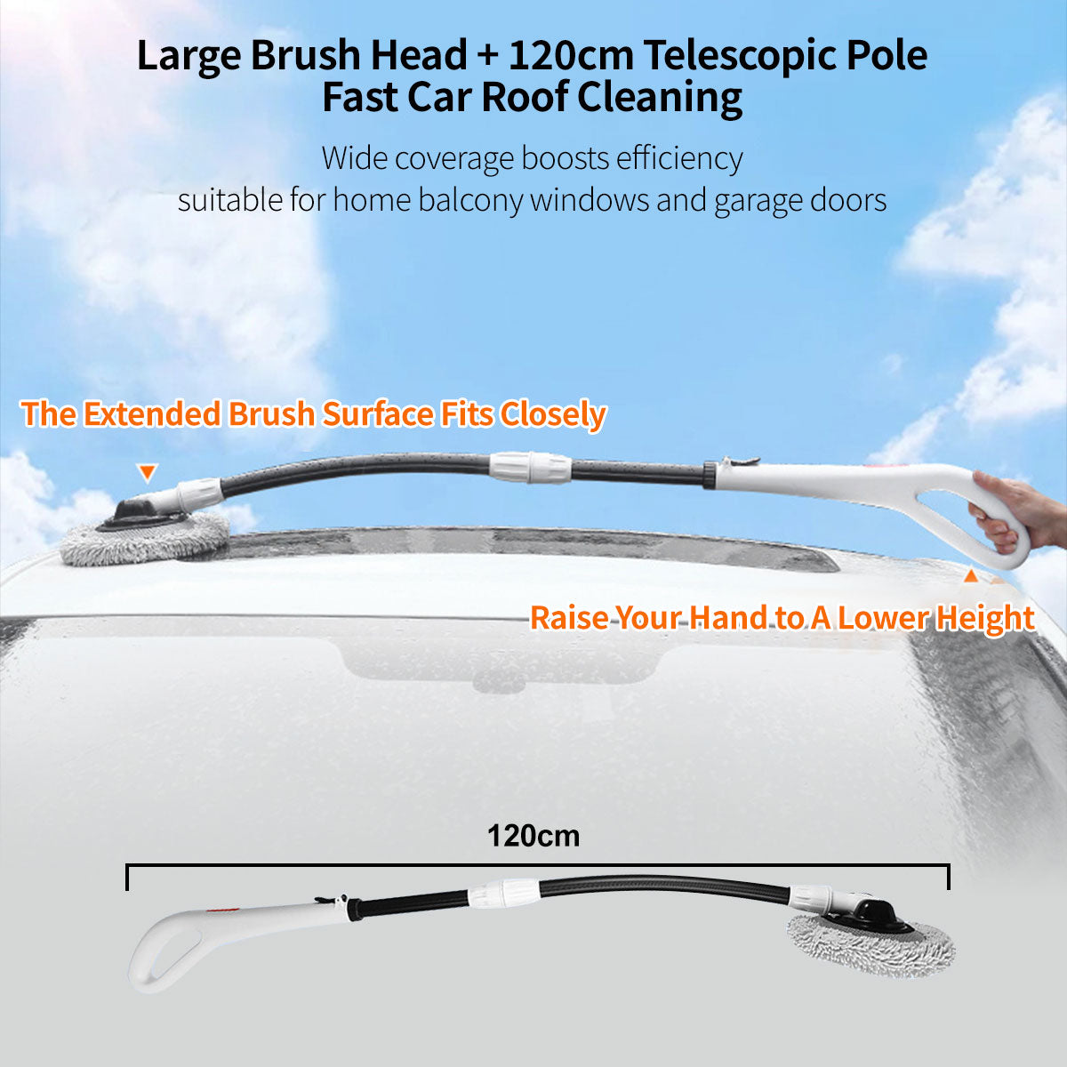 Car Wash Mop β 180Β° Head, Curved Ergonomic Handle for Scratch-Free Cleaning | Traverseon