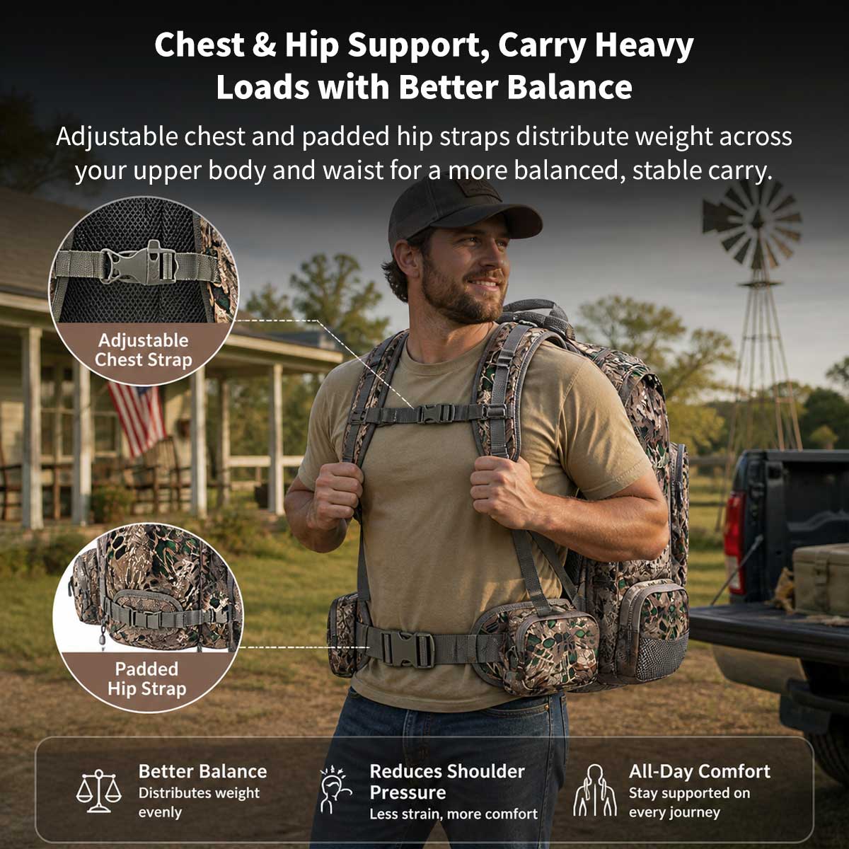 Waterproof Camo Hunting Backpack – Rifle & Bow Holder, 1.40 kg(3.08 lb) | Traverseon