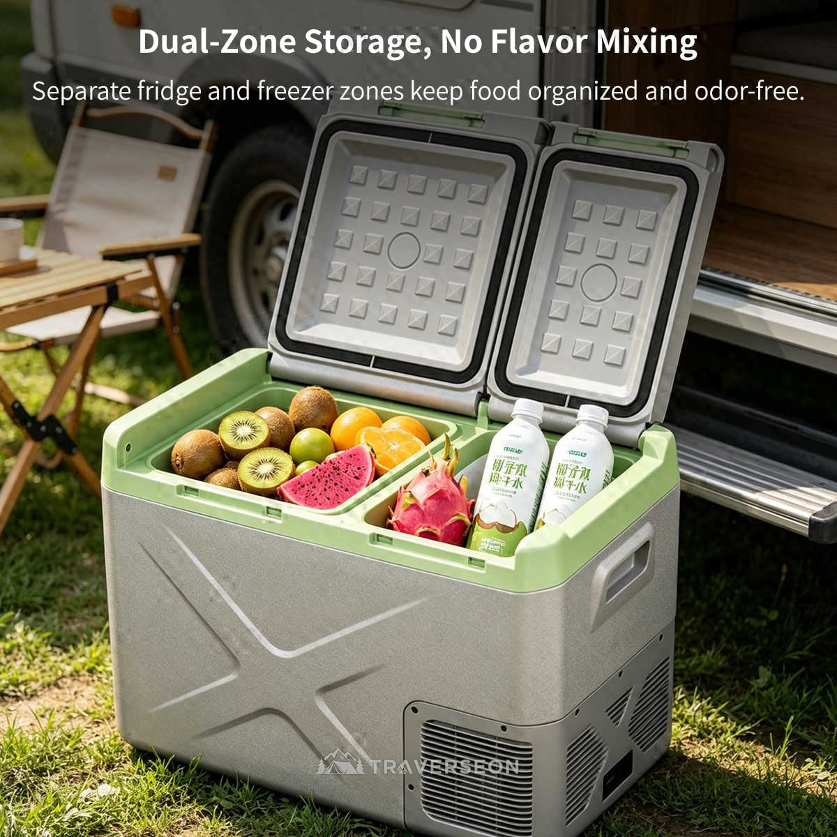 12V Portable Car Fridge 12/24V DC AC – Dual Zone -20°C Freezer Camping RV | Traverseon