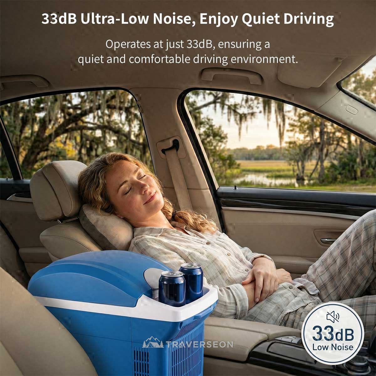 12V Portable Car Cooler & Warmer – 8L Quiet 33dB for Car Camping | Traverseon