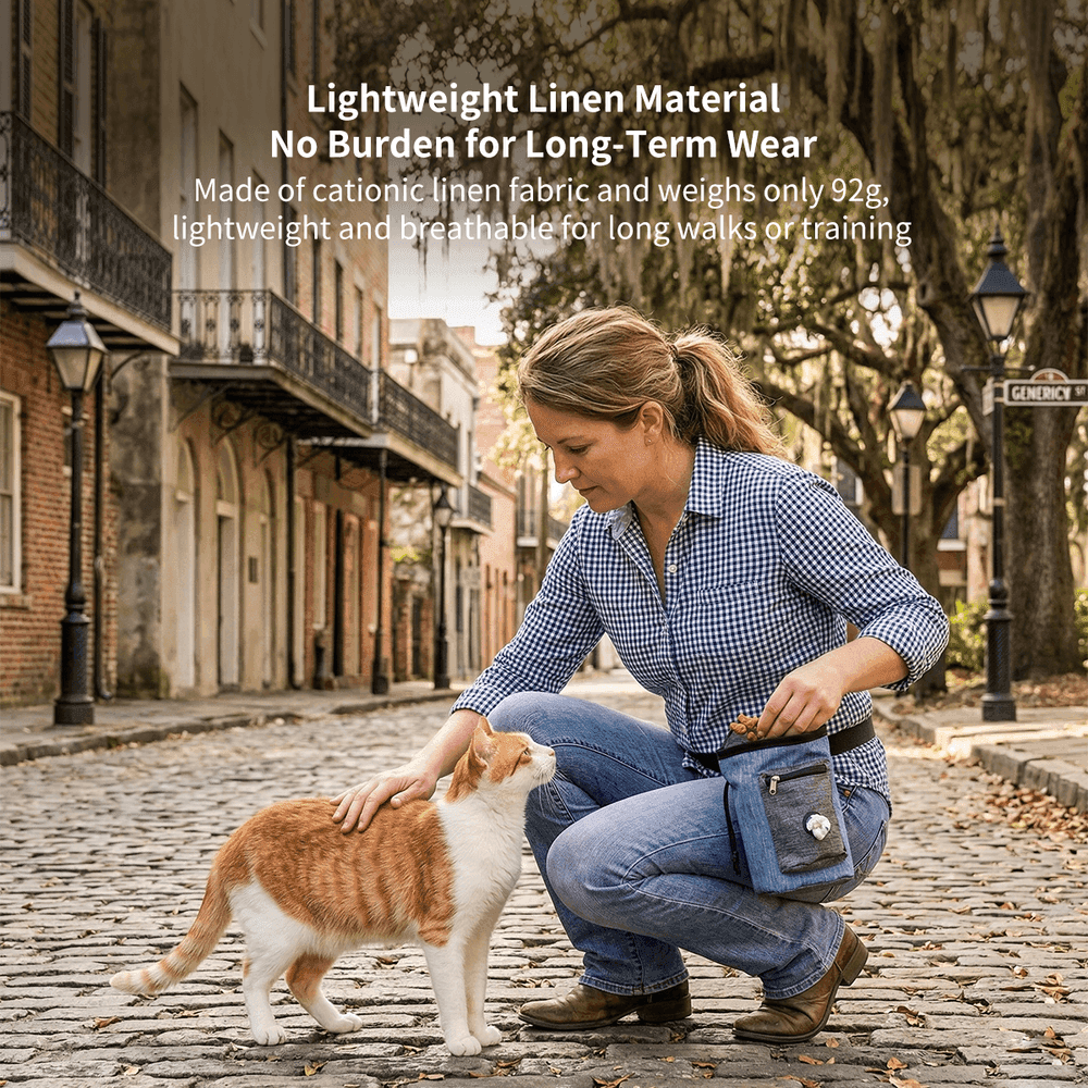 Lightweight Linen Dog Treat Pouch with Poop Bag Dispenser - Multi-Pocket for Puppy Training & Walks | Traverseon
