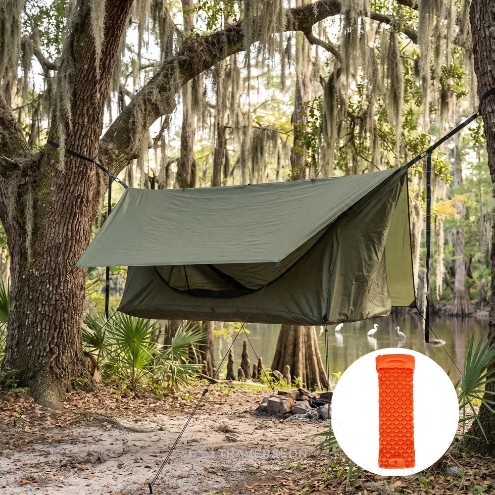 Anti-Mosquito Camping Hammock – 440 lb, 3000 mm Rain Tarp | Traverseon