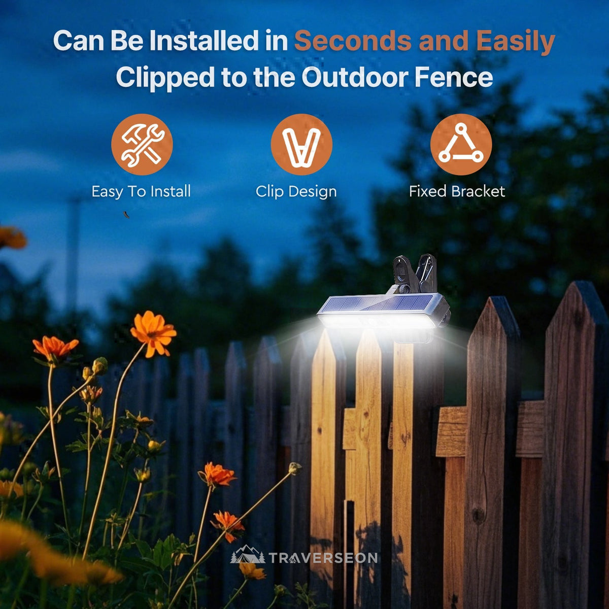 600LM Solar Motion Clip Light | IP65, 12Hr Battery | Traverseon